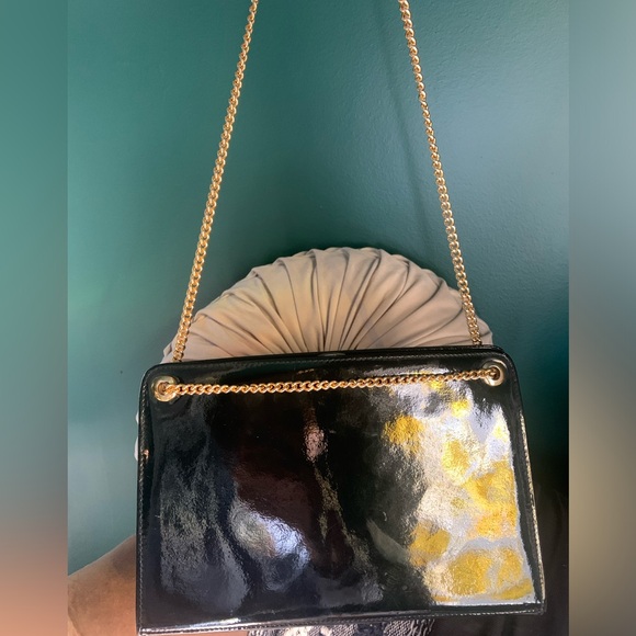 SAKS FIFTH AVENUE Vintage Patent Leather Box Handbag with Gold Chain - Picture 11 of 11